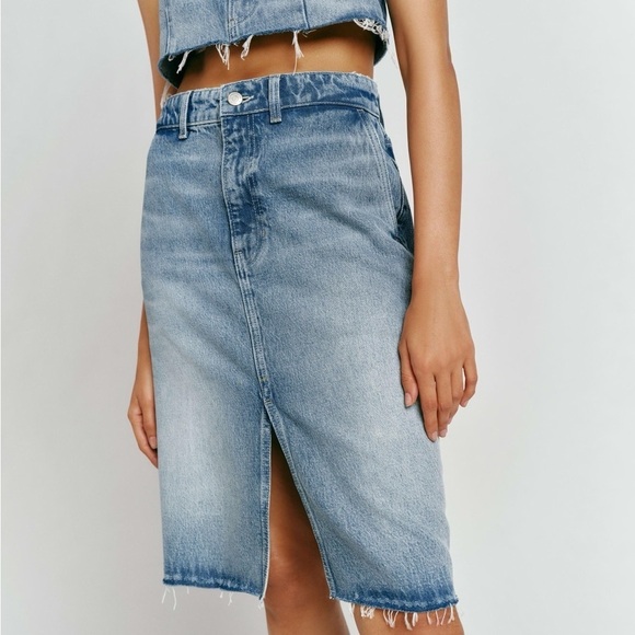 NWT REFORMATION DYANI DENIM MIDI SKIRT - Picture 1 of 7